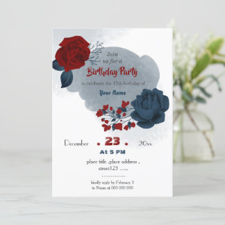 Botanischer Geburtstag der eleganten Marine & Rote Einladung