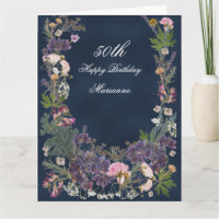 Botanischer Geburtstag, Floral, Moody Navy Blue