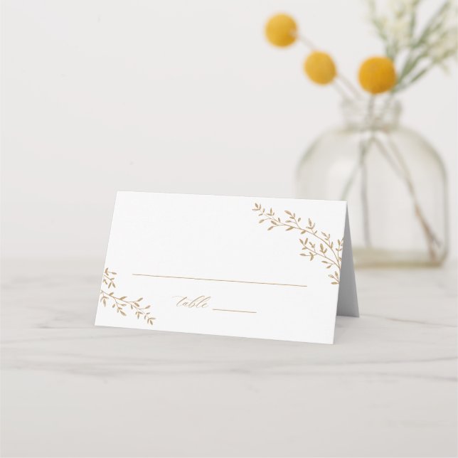 Botanischer Gold-Hochzeitstisch für Elegantes Leaf Platzkarte (Vorderseite)