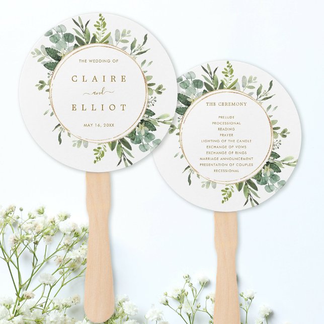 Botanischer Goldgarten Hochzeitsprogramm Handfan Fächer (Front & Back)