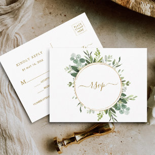 Botanischer Goldkreis-Kranz Hochzeit RSVP Einladungspostkarte