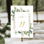 Botanischer Green Wedding Gold Glitzer Nummer 11, Tischnummer<br><div class="desc">Tabelle 11. Bitte Karo alle verfügbaren Nummern. | Diese Hochzeitsfeier Tischnummer zeigt gemalte Aquarell Eukalyptus Grünpflanzen und grüne Blätter mit einem Imitat Gold Glitzer rechteckigen Rahmen,  Text,  und Zahl. Für eine weiter gehende Anpassung dieses Designs klicken Sie bitte auf den BUTTON BLAU DESIGN TOOL oben!</div>