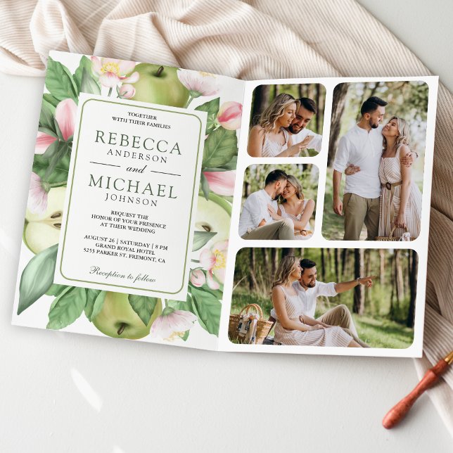 Botanischer grüner Apfelplantagen-QR-Code-Hochzeit Einladung (Von Creator hochgeladen)