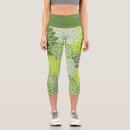 Botanischer Grüner Dahlia Capri Leggings