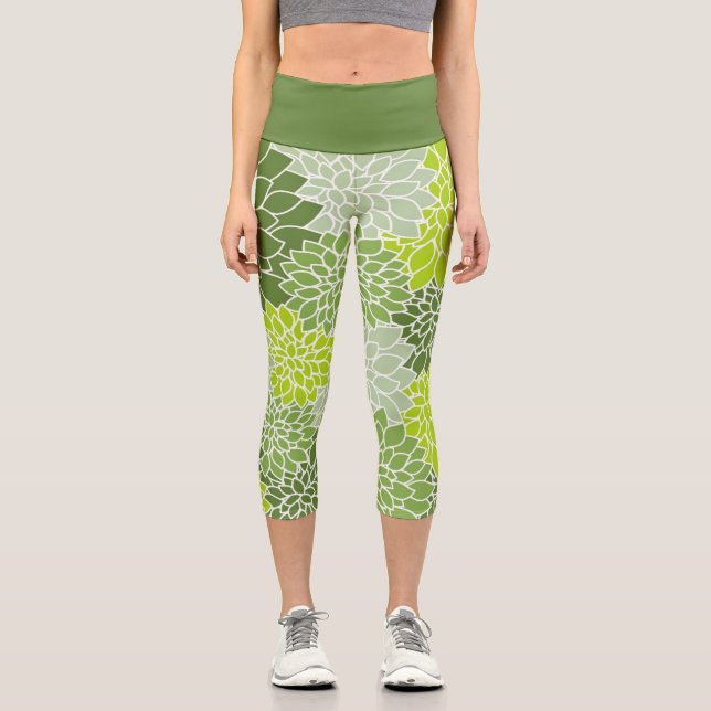 Botanischer Grüner Dahlia Capri Leggings (Vorderseite)