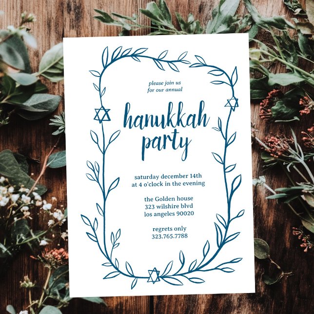 Botanischer Hanukkah Party Star von David Einladung (Delicate Botanical Hanukkah Party Star of David Invitation
)