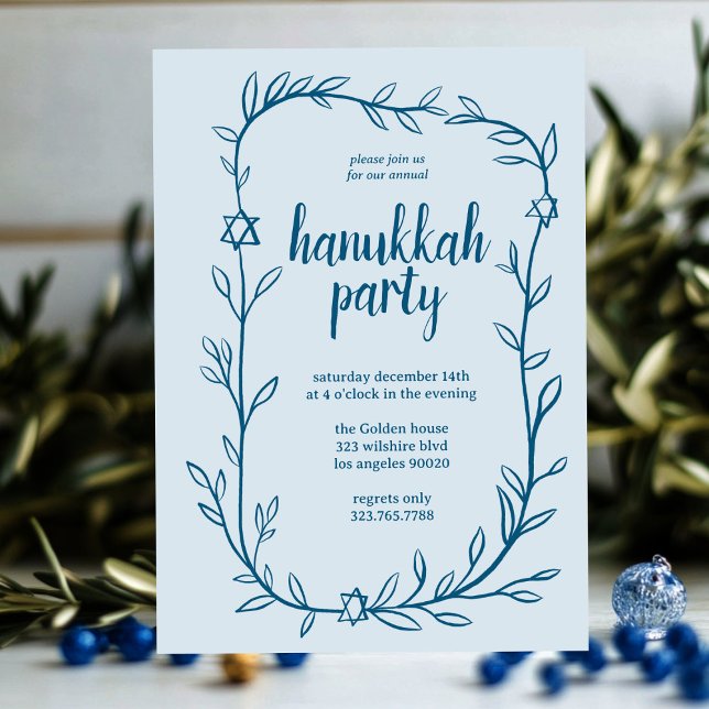 Botanischer Hanukkah Party Star von David Einladung (Delicate Botanical Hanukkah Party Star of David Invitation
)