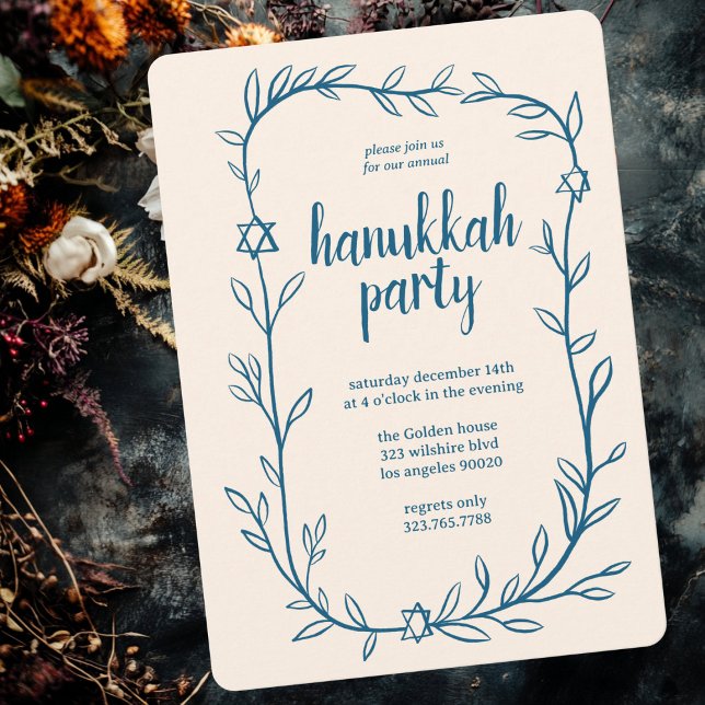 Botanischer Hanukkah Party Star von David Einladung (Delicate Botanical Hanukkah Party Star of David Invitation
)