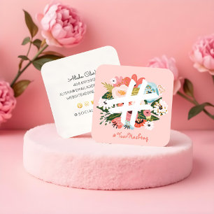Botanischer Hashtag Blush Pink Social Media Quadratische Visitenkarte