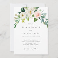 Botanischer Hochzeitsinv mit weißem, weißem Leder