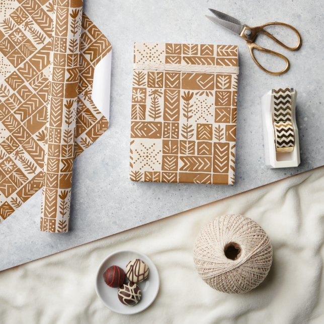 Botanischer Holzblock-Mudcloth | Terrakotta Geschenkpapier (Kunsthandwerk)