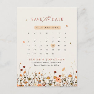 Botanischer Kalender der Fall-Wildblume Save the D Postkarte