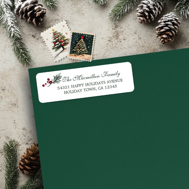 Botanischer Kiefernwald (Simple Christmas Watercolor Botanical Pine Return Address Labels)