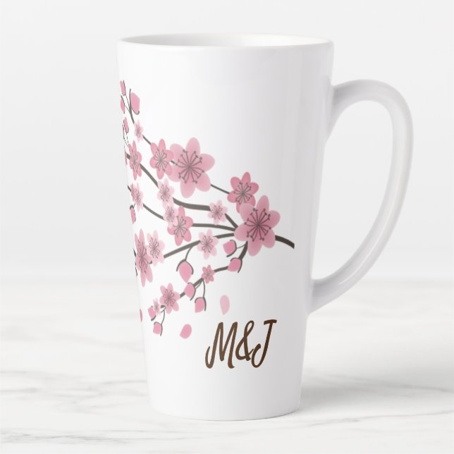 Botanischer Kirschblossom Falling Petals Ombré Art Milchtasse (Rechts)