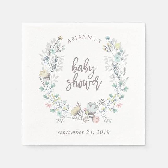 Botanischer Kranz der Wasserfarbe | Babyparty Serviette (Vorderseite)
