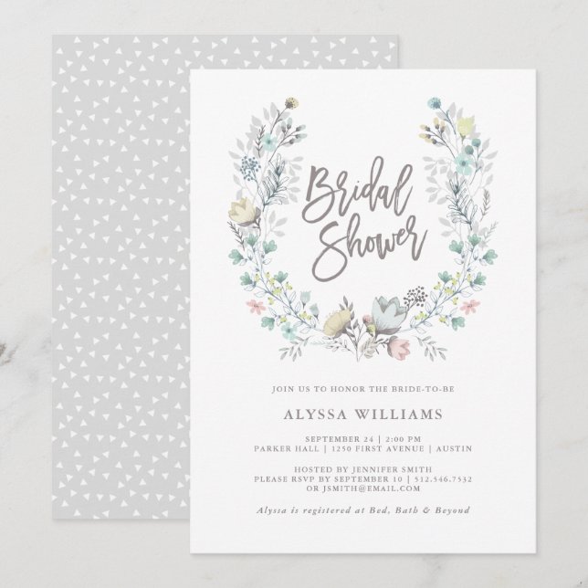 Botanischer Kranz der Wasserfarbe | BRAUTPARTY Einladung (Vorne/Hinten)