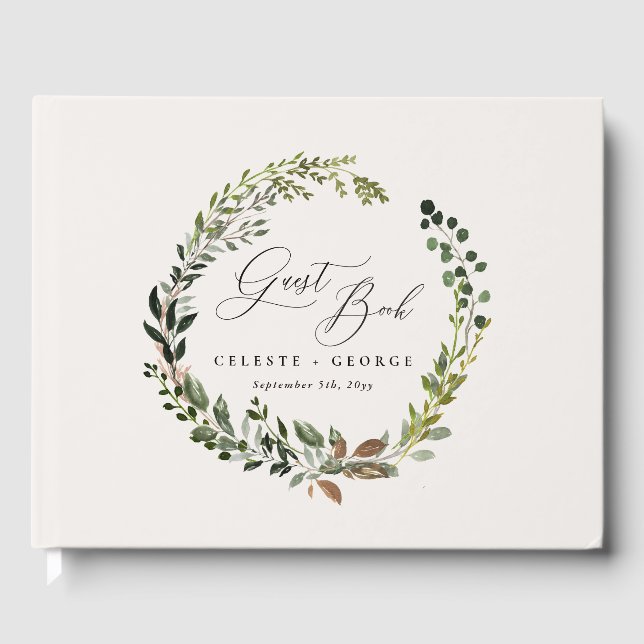 Botanischer Kranz elegante moderne rustikale Dekor Gästebuch (Vorderseite)