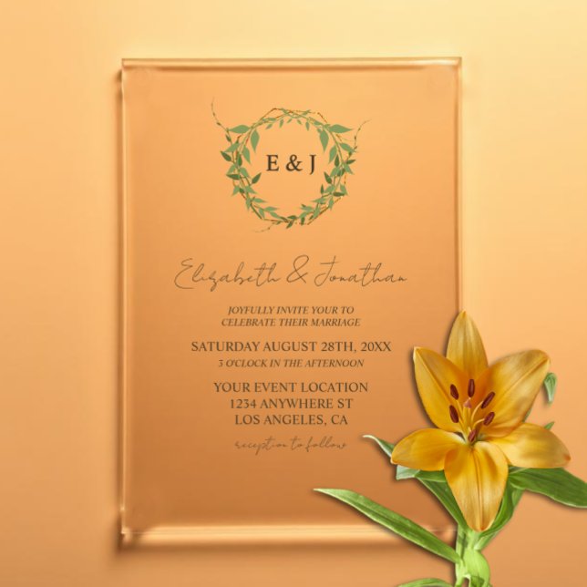 Botanischer Kranz Erdtöne Hochzeit Acryleinladungen (Von Creator hochgeladen)