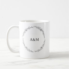 Botanischer Kranz Feine Linien Kunst Hochzeitspaar Kaffeetasse