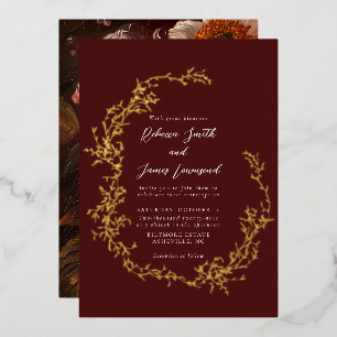 Botanischer Kranz Fine Art Malerei Rote Hochzeit Folieneinladung