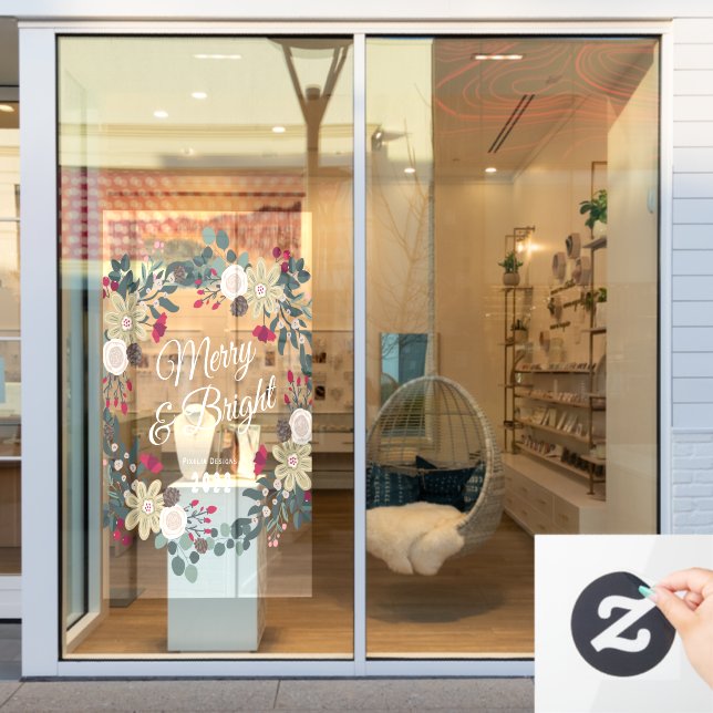 Botanischer Kranz fröhlich und hell Fensteraufkleber (Schaufenster)