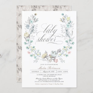 Botanischer Kranz  Geschlechtsneutral  Babydusche Einladung