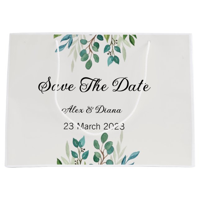 Botanischer Kranz-Grünplatz Save the Date Große Geschenktüte (Vorderseite)