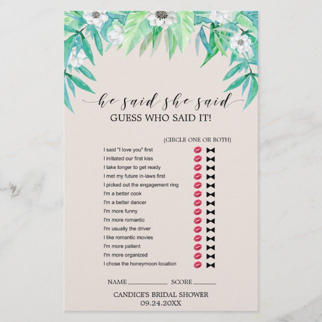 Botanischer Kranz "He Said She" Spiel Flyer (Vorne)