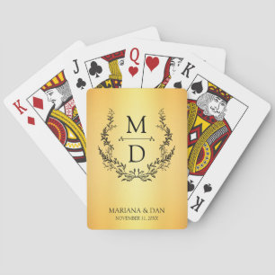 botanischer Kranz Initialen Monogramm Hochzeit Gol Spielkarten