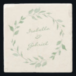 Botanischer Kranz mit Minimalistischen Namen Steinuntersetzer<br><div class="desc">Minimalistischer botanischer Aquarellkranz in Grün. Personalisieren Sie es mit Ihren Namen. Tolle Geschenkidee.</div>