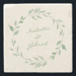 Botanischer Kranz mit Minimalistischen Namen Steinuntersetzer<br><div class="desc">Minimalistischer botanischer Aquarellkranz in Grün. Personalisieren Sie es mit Ihren Namen. Tolle Geschenkidee.</div>