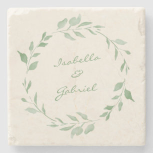 Botanischer Kranz mit Minimalistischen Namen Steinuntersetzer