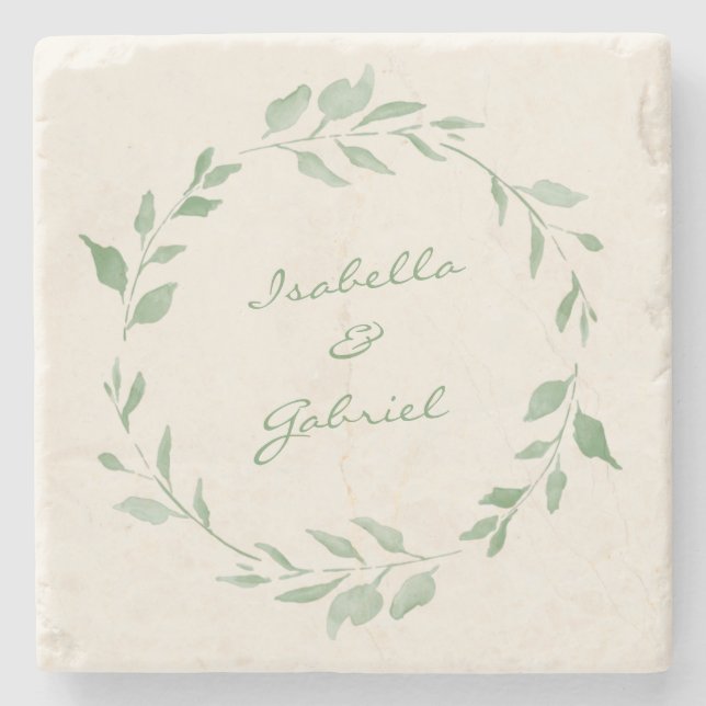 Botanischer Kranz mit Minimalistischen Namen Steinuntersetzer (Vorderseite)