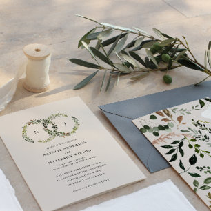 Botanischer Kranz Monogramm Hochzeits-Einladung Save The Date