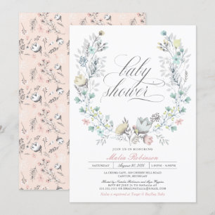 Botanischer Kranz   Neutral des Geschlechts   Baby Einladung