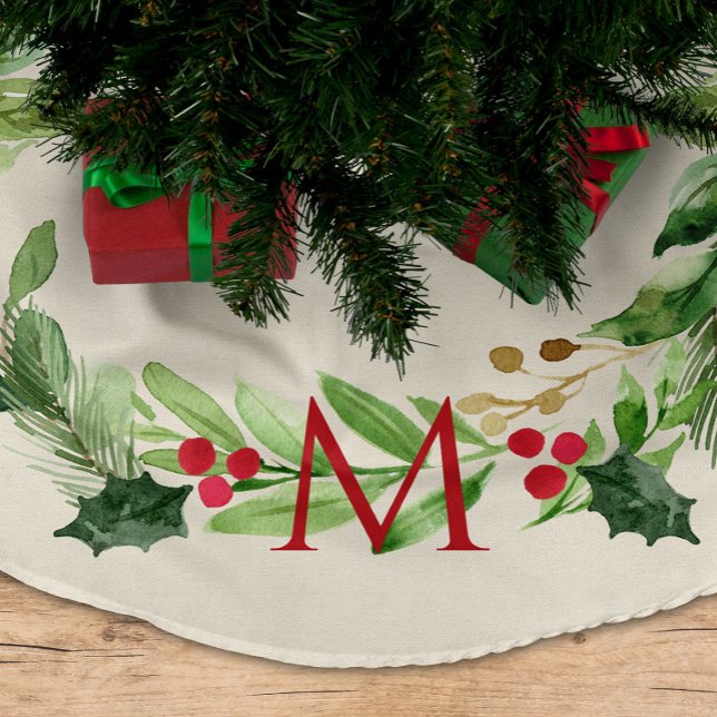 Botanischer Kraut mit Monogramm Polyester Weihnachtsbaumdecke (Von Creator hochgeladen)