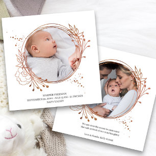 Botanischer Kupfer-Roségold-Fotorahmen Geburt Ankündigung