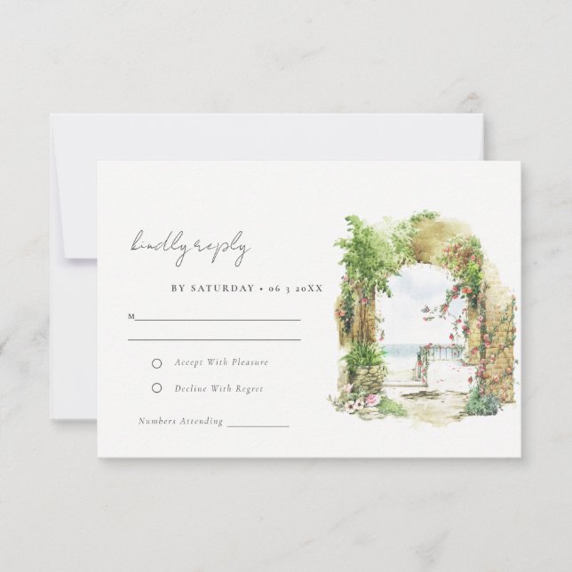 Botanischer Küstenstrand Seascape Hochzeit RSVP Karte (Vorderseite)