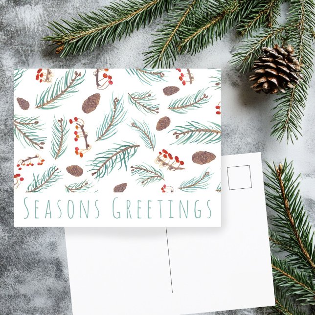 Botanischer KUSTOM Weihnachten Postkarte (Watercolor Foliage Botanical CUSTOM Simple Chic Minimalist Holiday Christmas Postcard
)