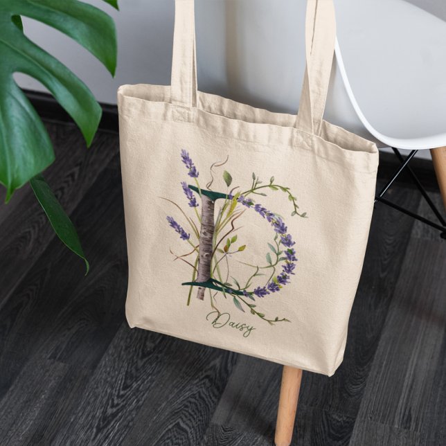 Botanischer Lavendel "B" Monogramm-Individuelle Na Tragetasche (Von Creator hochgeladen)