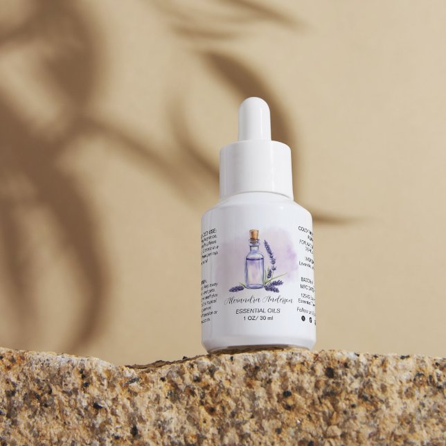 Botanischer Lavendel Essential Oils Aquarell Adressaufkleber (Botanical Lavender Essential Oils Watercolor Label)