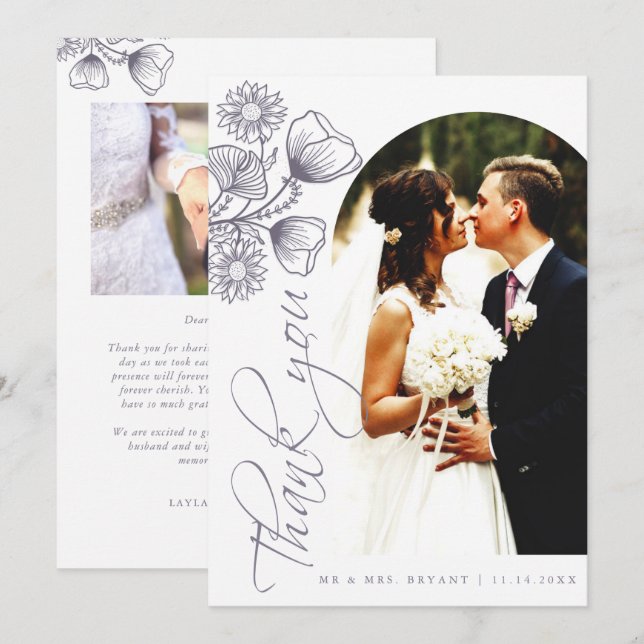 Botanischer Lavendel Hochzeit Vielen Dank Fotokart Dankeskarte (Vorne/Hinten)