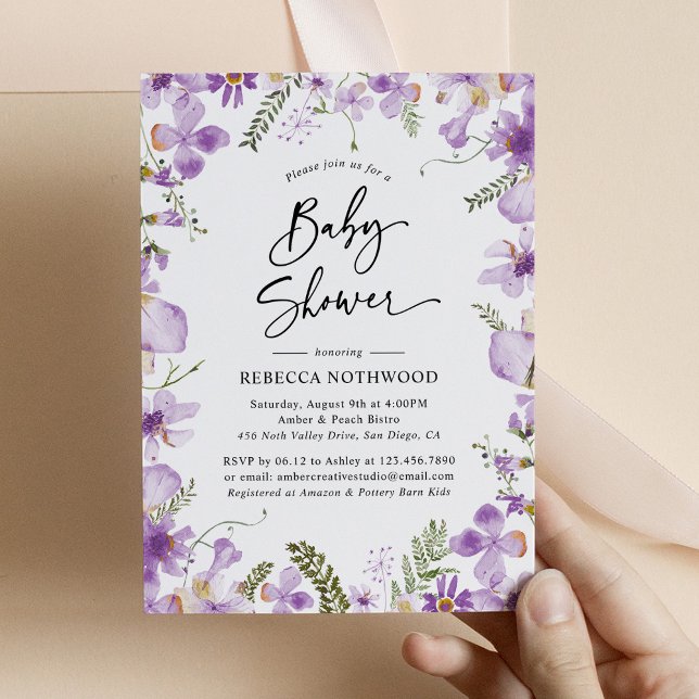 Botanischer Lavender Lilac Florals Baby Dusche Einladung (Von Creator hochgeladen)