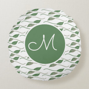 Botanischer Leaf Grüne Handgezeichnete Muster Name Rundes Kissen
