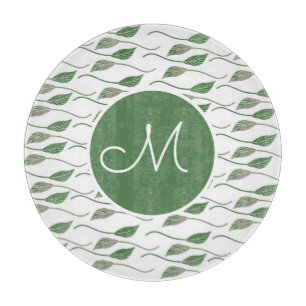 Botanischer Leaf Grüne Handgezeichnete Muster Name Schneidebrett