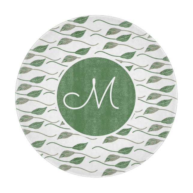 Botanischer Leaf Grüne Handgezeichnete Muster Name Schneidebrett (Vorderseite)