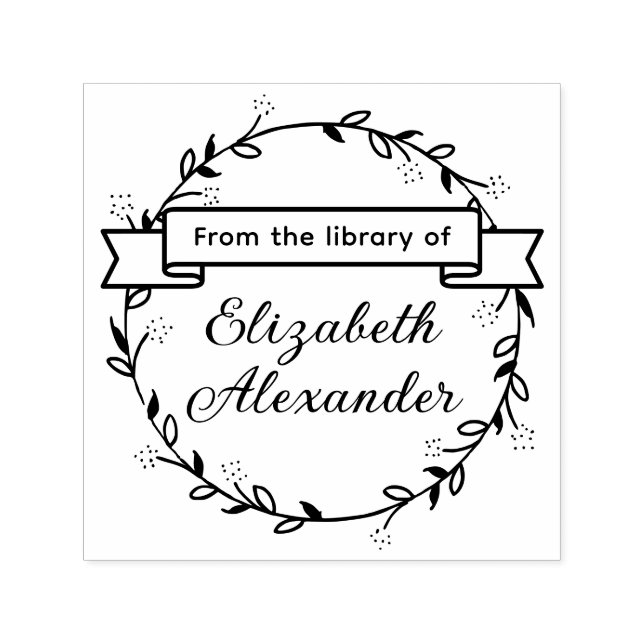 Botanischer Leaf Wreath #14B Round Library Book Na Permastempel (Design)