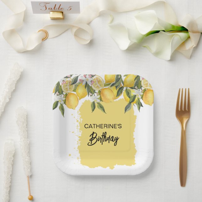 Botanischer Lemon Sommer Geburtstag Pappteller (Hochzeit)