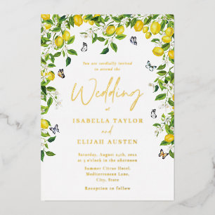 Botanischer Lemon Wedding Gold Folieneinladung