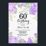 Botanischer Lila Blumenkohl 60. Geburtstag Einladu Einladung<br><div class="desc">Botanische Lila Flora 60. Geburtstag Einladung. Blumenrosa-Erbsen Geburtstag Einladung für Frauen. Aquarell Floral Blume. Elegante Blume aus Rosa und Peony. Erwachsener Geburtstag. Weißer HintergrundSchwarz und Weiß. 13. 15. 16. 18. 20. 21. 30. 40. 50. 60. 70. 80. 90. 100. jedes Alter. Für weitere Anpassungen klicken Sie bitte auf die Schaltfläche...</div>